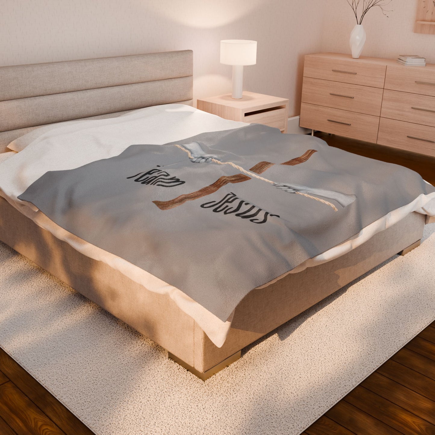 Team Jesus Velveteen Plush Blanket - Grey