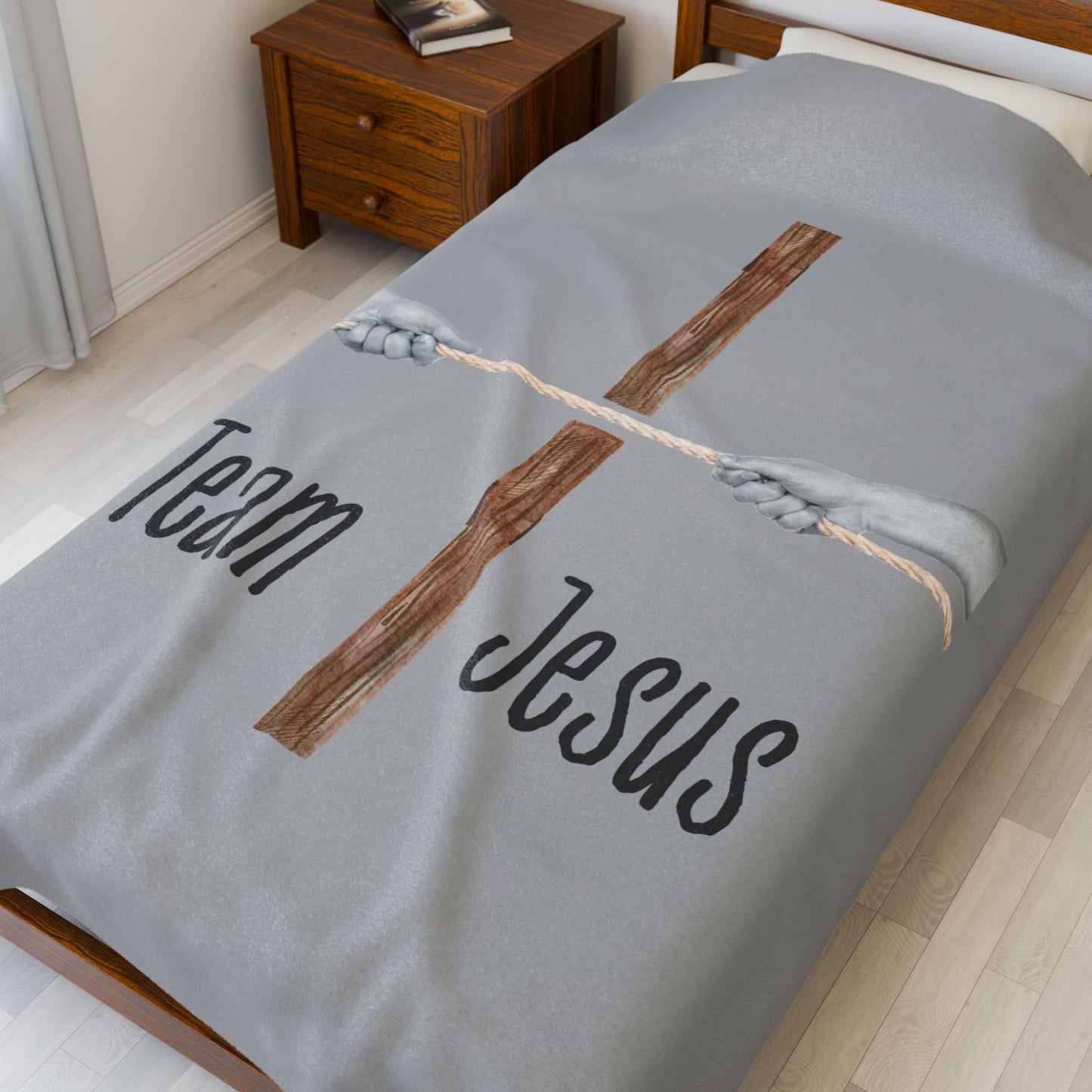 Team Jesus Velveteen Plush Blanket - Grey