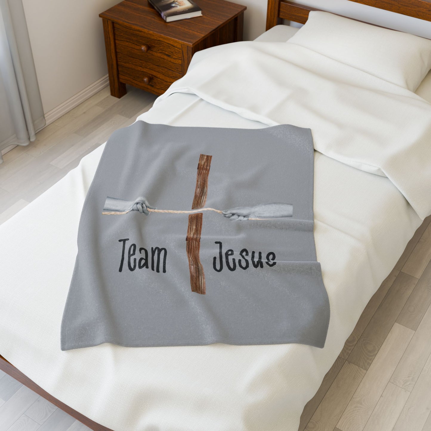 Team Jesus Velveteen Plush Blanket - Grey